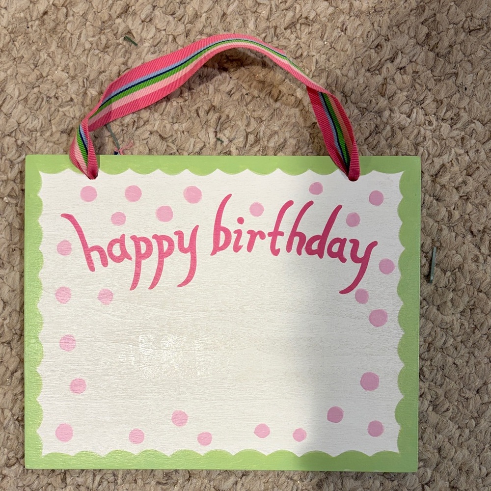 Pottery barn kids “happy birthday” Pink and Green painted wood Sign